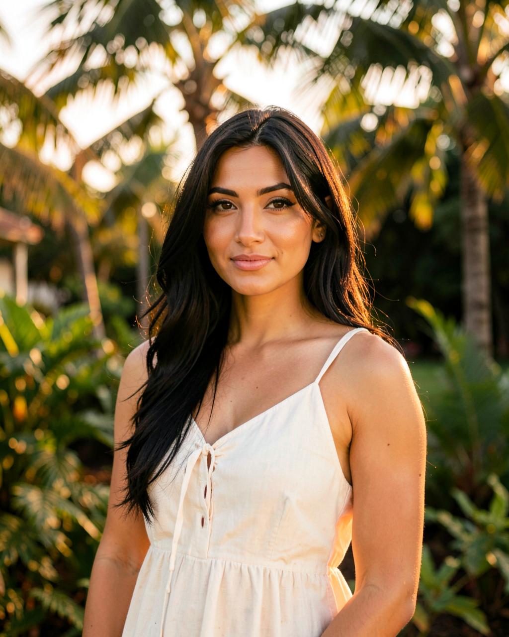 Camila — AI girlfriend under palm trees on DateMyAge